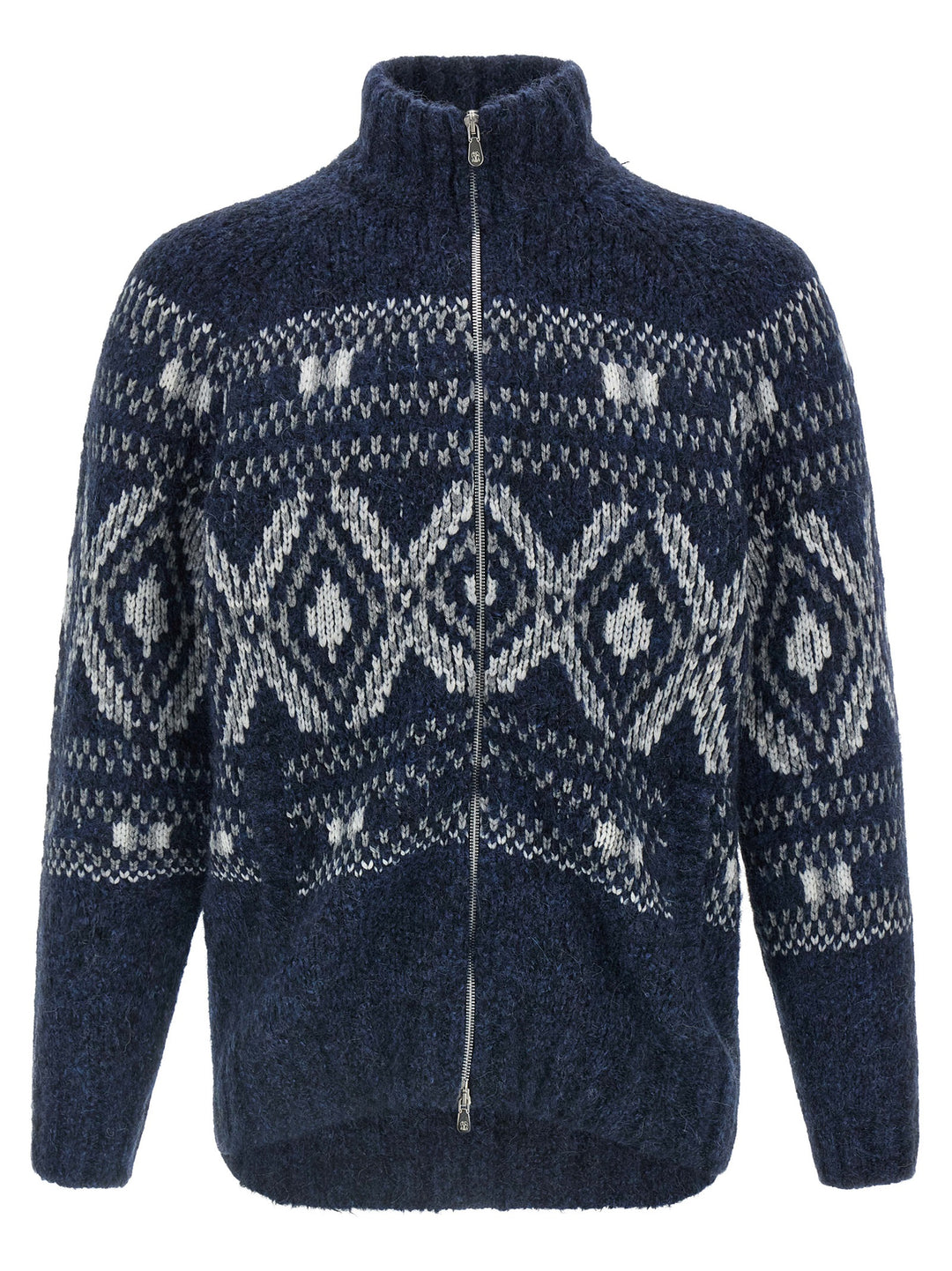 Brunello Cucinelli Geometric Jacquard Sweaters and Cardigans - Blue | 9017c09f1595b50cffa3cccecade93cdd20b8fb6