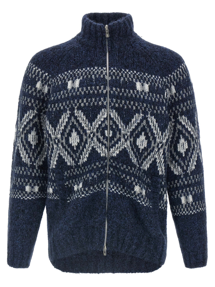 Brunello Cucinelli Geometric Jacquard Sweaters and Cardigans - Blue | 9017c09f1595b50cffa3cccecade93cdd20b8fb6