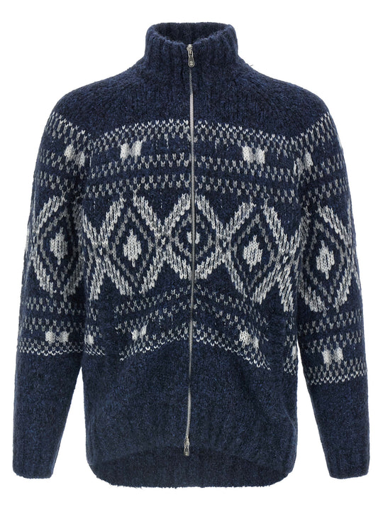 Geometric Jacquard Sweaters And Cardigans Blue