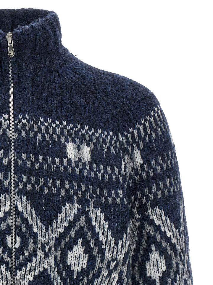 Brunello Cucinelli Geometric Jacquard Sweaters and Cardigans - Blue | 079685e4dcb8d489aef1568a777f89a6670f6fe7