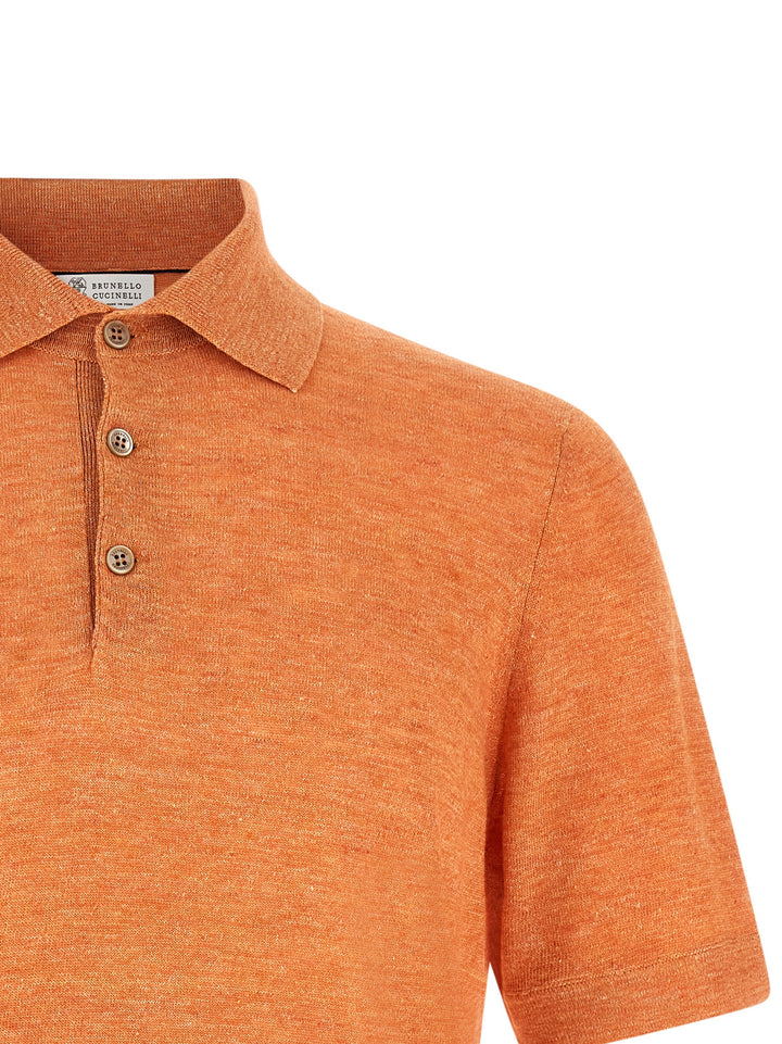 Brunello Cucinelli Linen Cotton  Shirt Polo - Orange | f96228345d0c33f0717a6504a641e6febec399c3