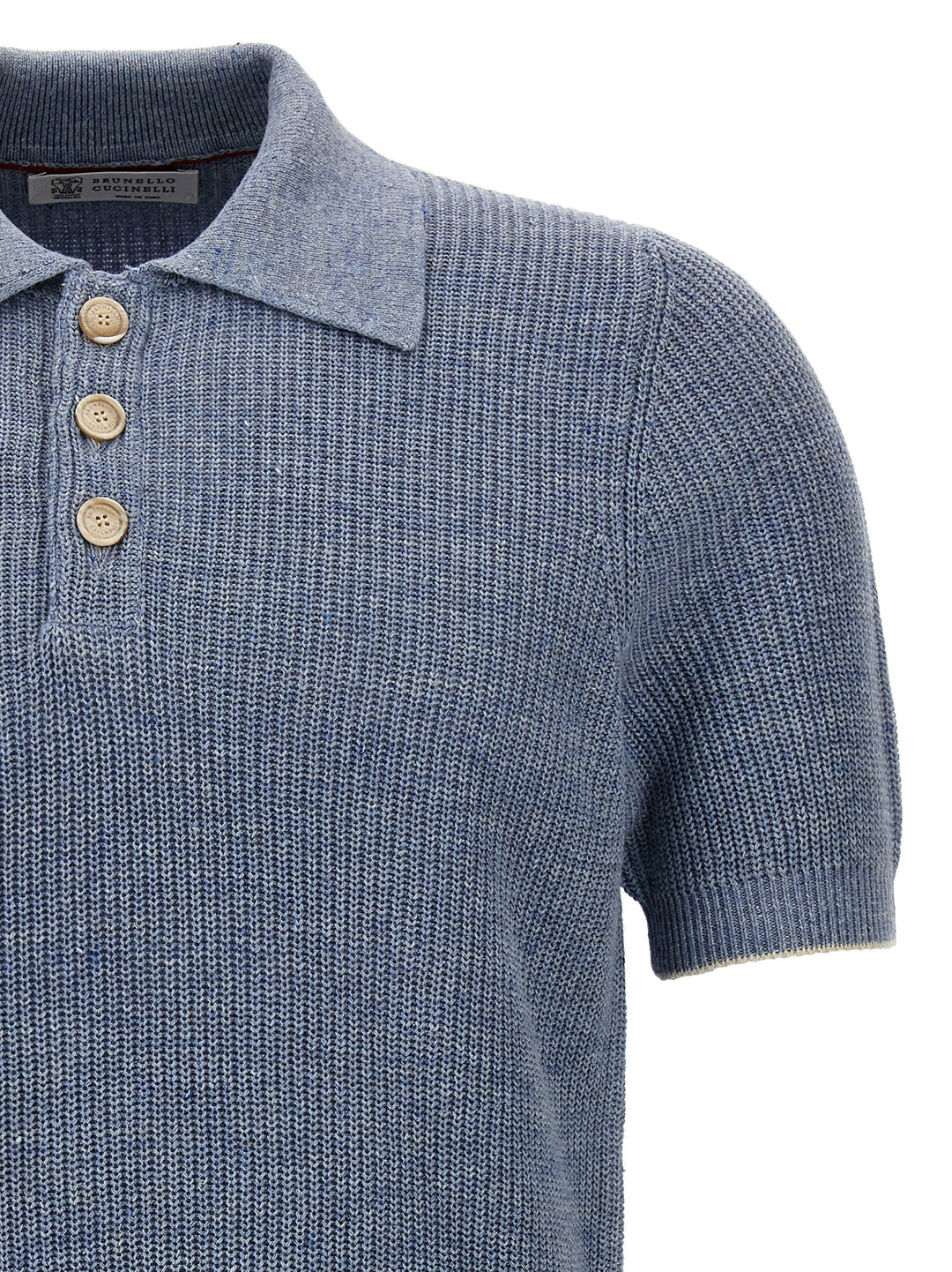 Linen Knit  Shirt Polo Light Blue