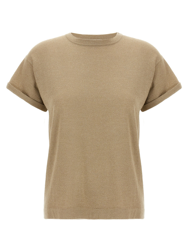 Brunello Cucinelli Lamé Cashmere T-shirt - Beige | f70c946fa32a54bf394a00aa48959675f007e8fe