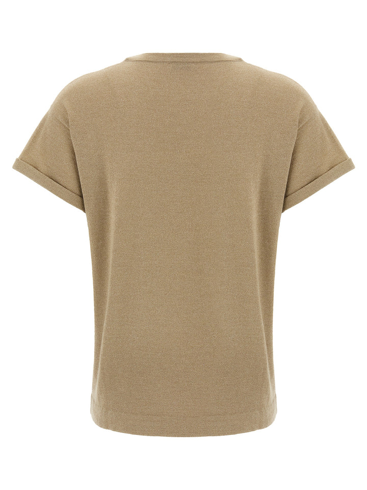 Brunello Cucinelli Lamé Cashmere T-shirt - Beige | c9cd1c9b8a265ae4de9e58ee03f80b7e48f88527