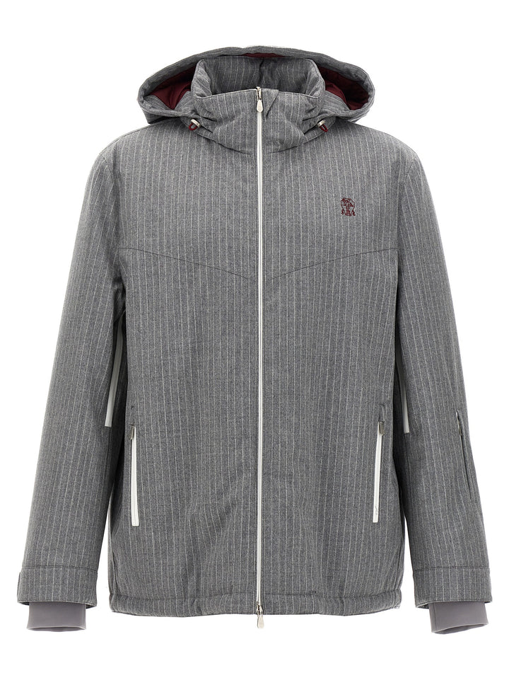 Pinstriped Bomber Jacket Casual Jackets, Parka Gray