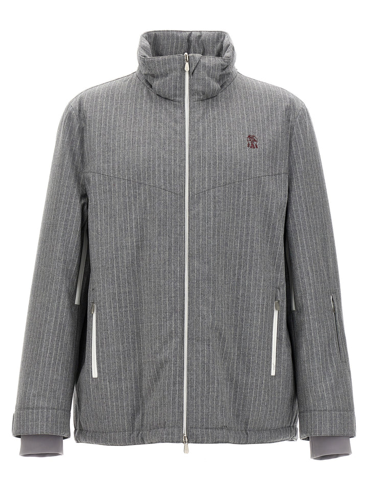 Pinstriped Bomber Jacket Casual Jackets, Parka Gray