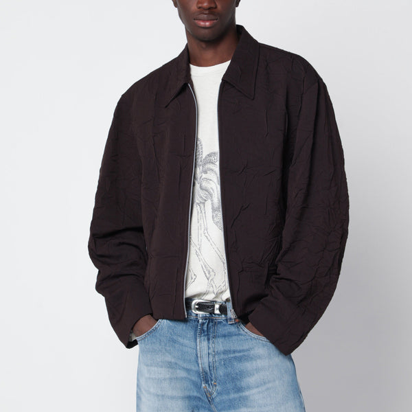Brown Zip-Up Jacket In Virgin Wool