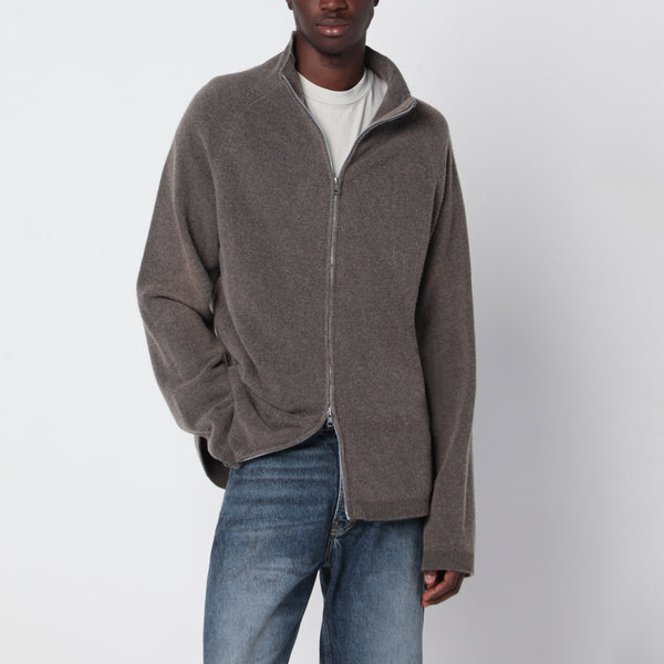 Brown Line Zip Cardigan In Merino Wool