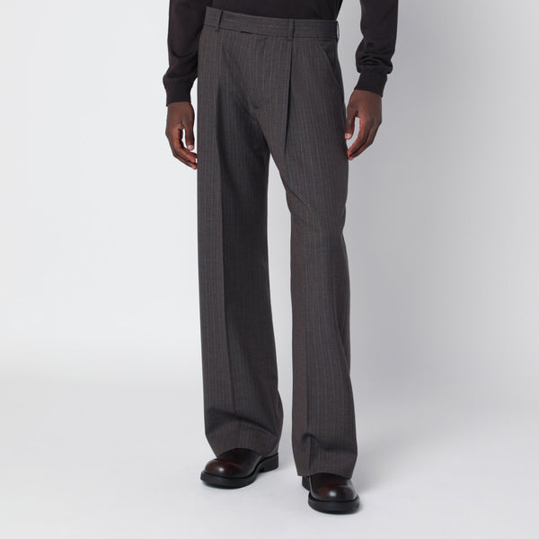 Striped Slack Pants In Wool And Cotton