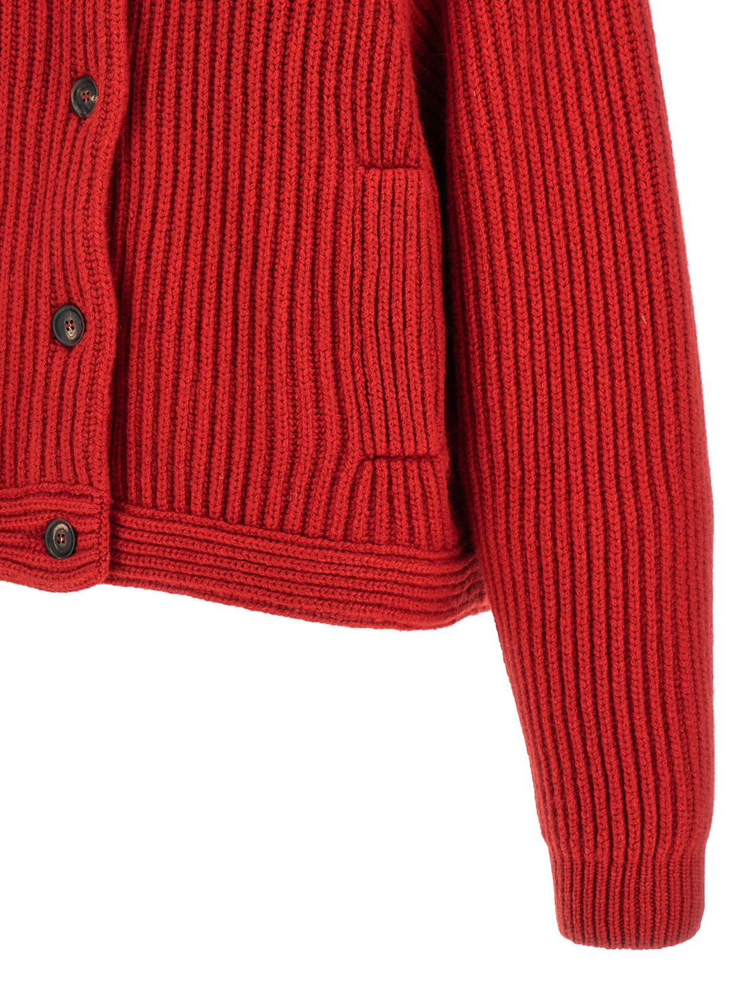 Ribbed Hooded Cardigan Sweater, Cardigans Red