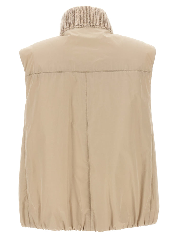 Reversible Knit Insert Vest Gilet Beige