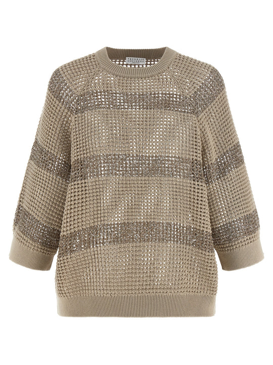 Dazzling Stripes Sweaters And Cardigans Beige