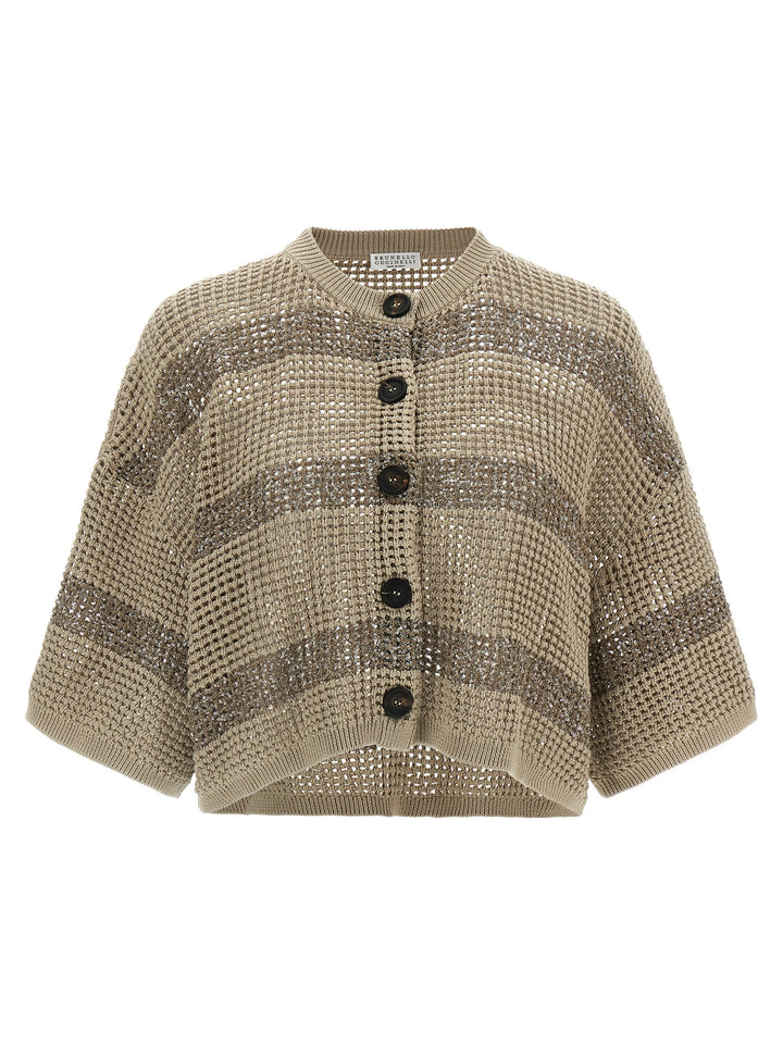 Brunello Cucinelli Dazzling Stripes Sweaters and Cardigans - Beige | ab41068b7f2ed2fa36c53049f4866bcfc55734f8