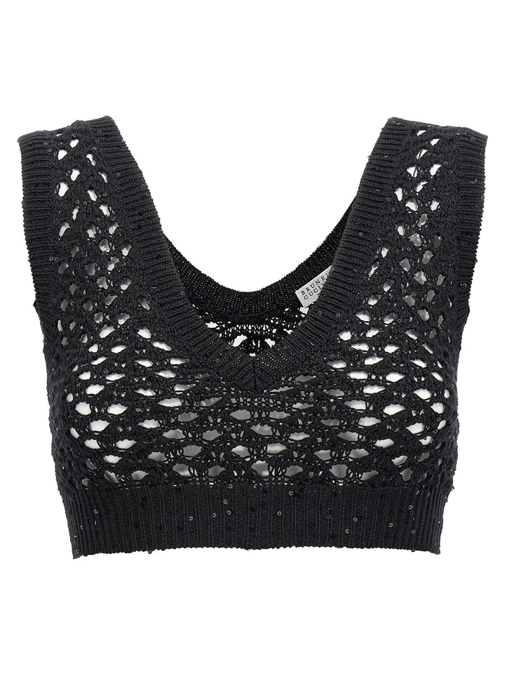 Sequin Crop Top Tops Black