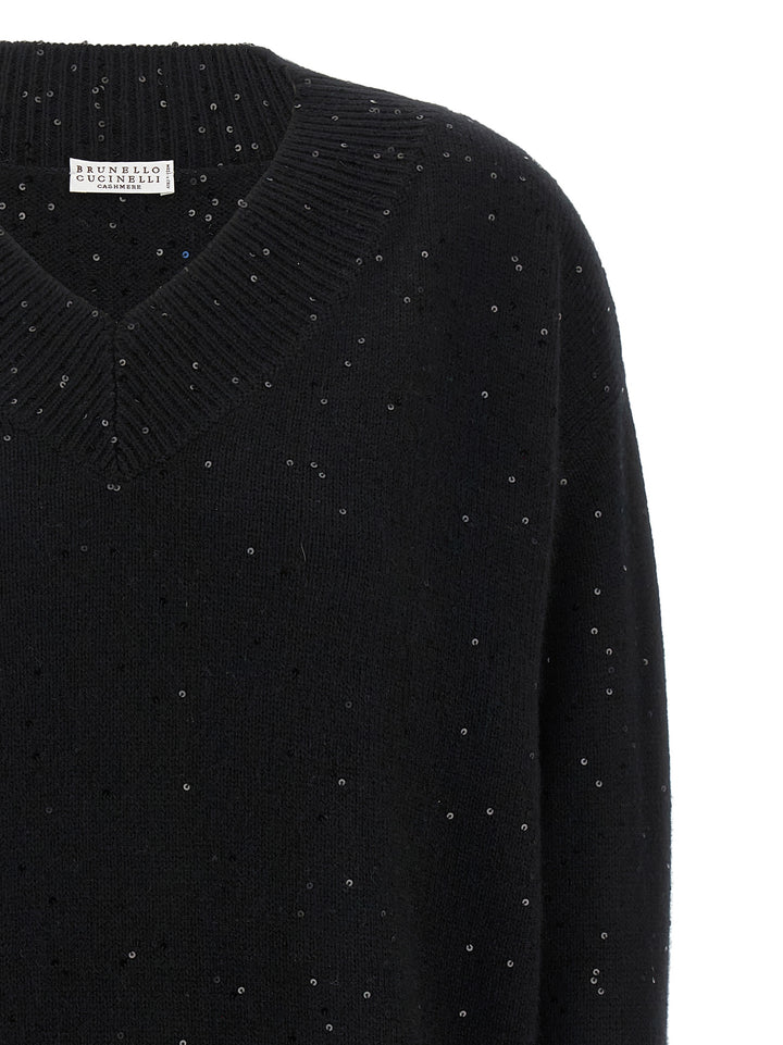 Brunello Cucinelli Sequin Sweater Sweaters and Cardigans - Black | 05f1b07b1d54dcd3f3b7b96dc11f5df06220048a