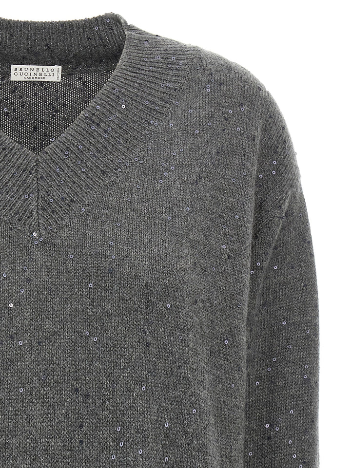 Brunello Cucinelli Sequin Sweater Sweaters and Cardigans - Gray | 0c9dae9684a837d8d2b340ade80077312525d139