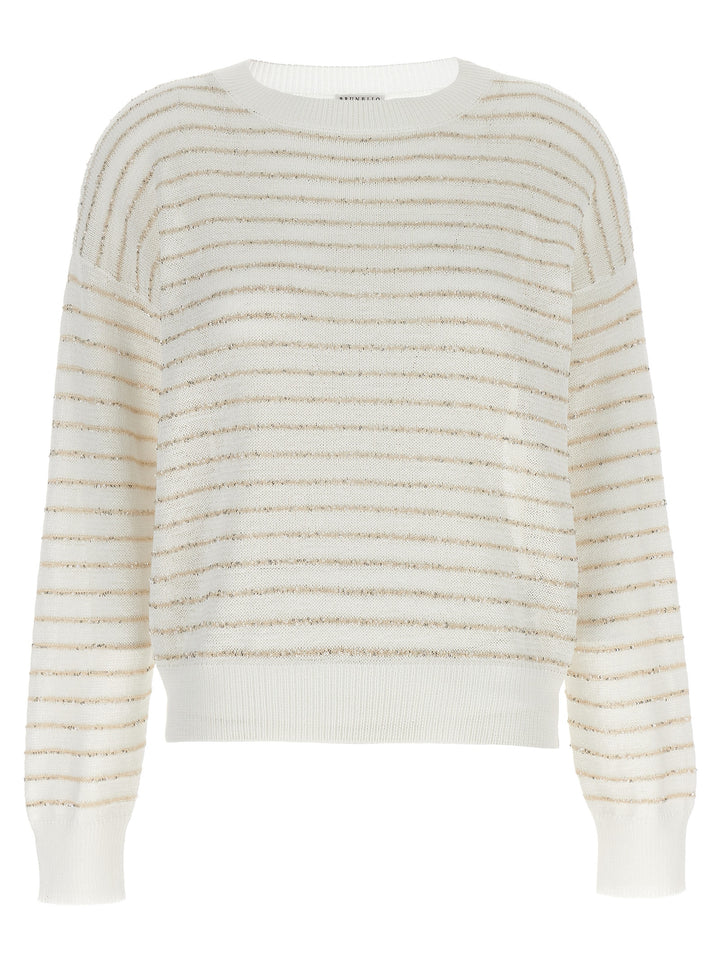 Sequin Stripes Sweater Sweater, Cardigans White