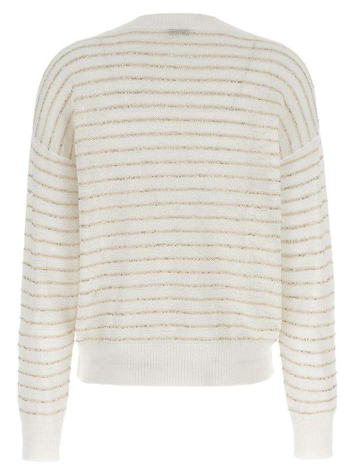 Sequin Stripes Sweater Sweater, Cardigans White