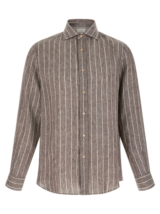 Pinstriped Canvas Shirt Shirt And Blouse Brown