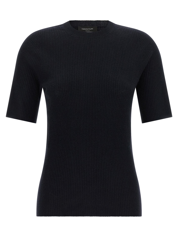 Fabiana Filippi Ribbed Knit T-shirt - Blue | b7979ad6d9503d646e2b4d668ed38a181496bb42