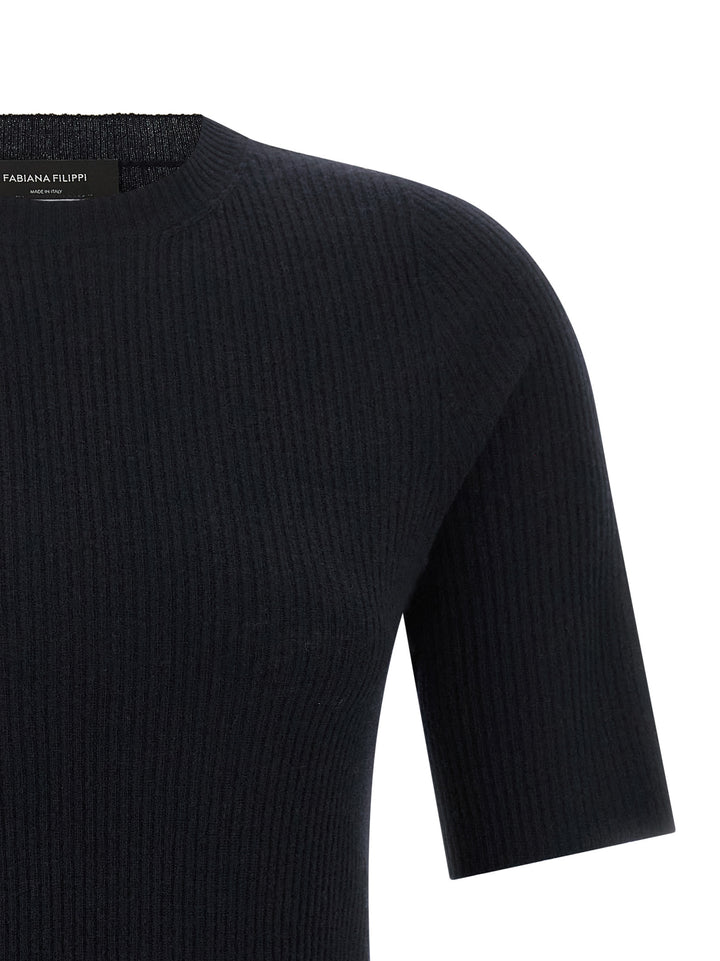 Fabiana Filippi Ribbed Knit T-shirt - Blue | 6b70a3af4d07601ef32b83b28dbe0225f6ff2686