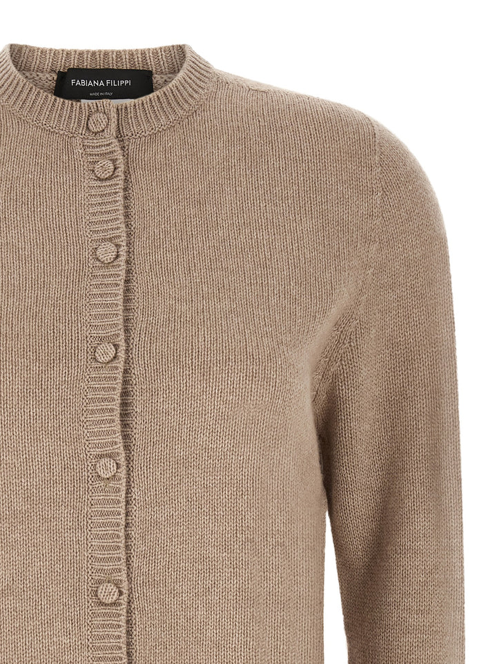 Fabiana Filippi Covered Buttons Cardigan Sweaters and Cardigans - Beige | f153ee42fde00eabadf3359cc9754d8a06dde761