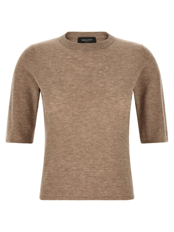 Micro Sequin T-Shirt Beige