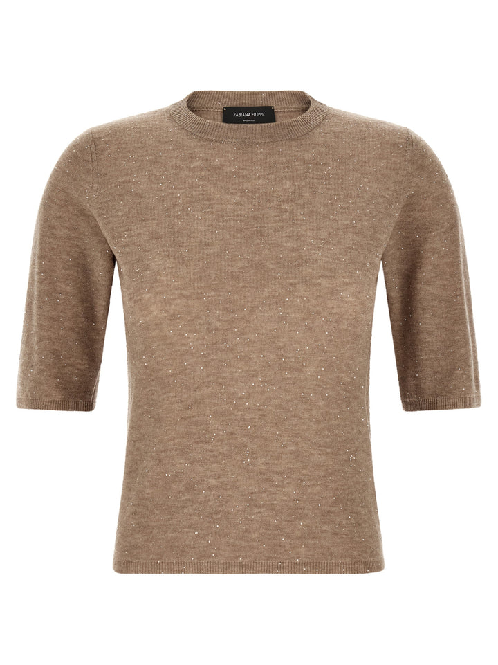 Fabiana Filippi Micro Sequin T-shirt - Beige | 5ff036a4060996418bd640ea51fc0c7fc6e0575d