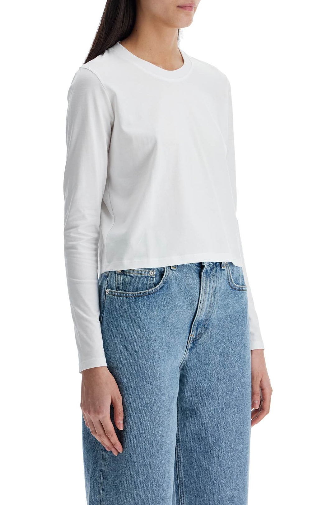 Cropped Long Sleeve T Shirt White In Organic Cotton