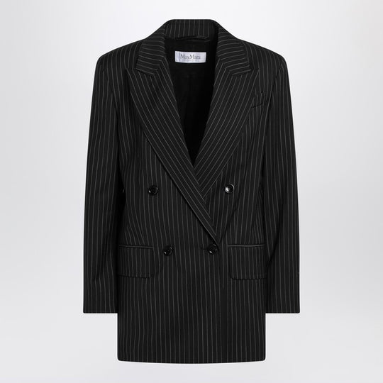 Black Pinstriped Double-Breasted Wool Jacket