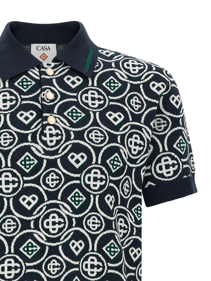 Casablanca Monogram Polo - Blue | b300562fc5598369f88b075f8b9efc47abac62f4