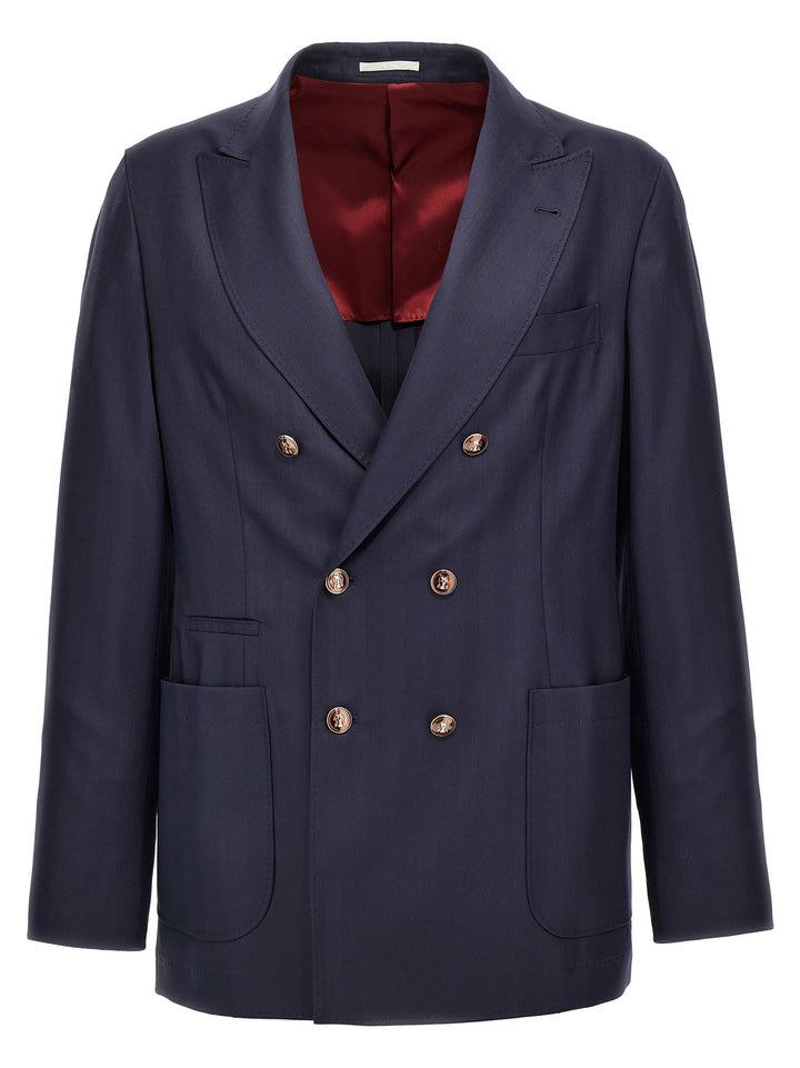 Twill Double-Breasted Blazer Blue