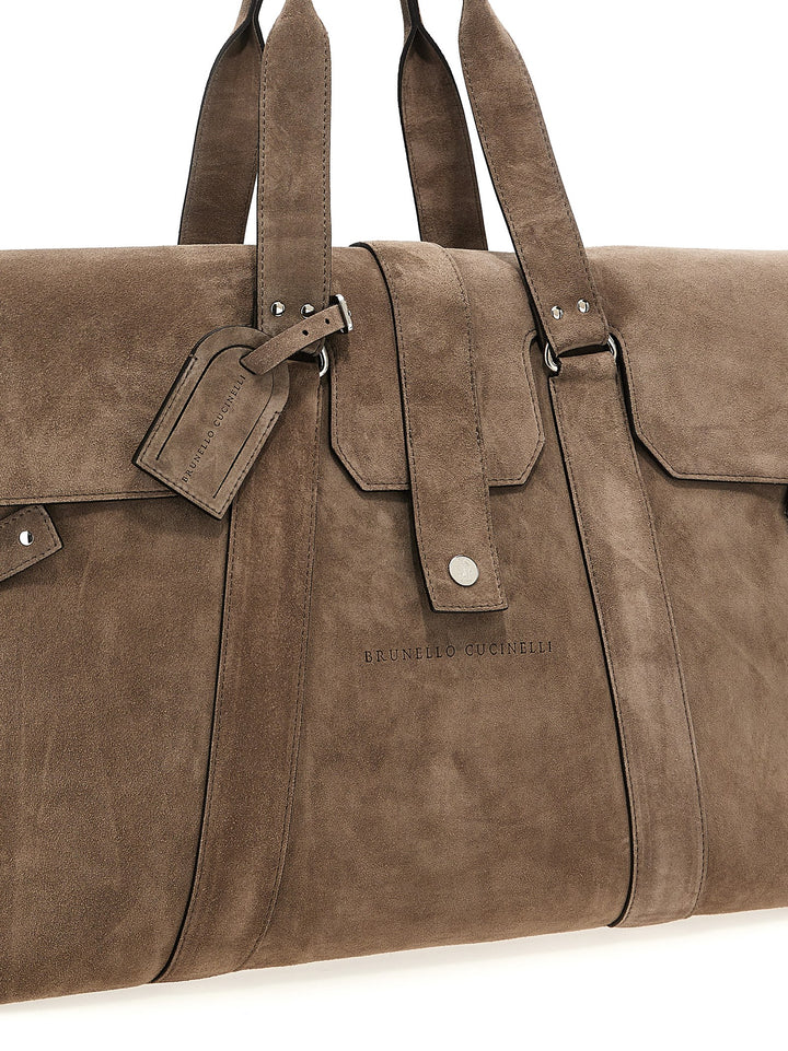 Logo Suede Duffel Bag Lifestyle Beige