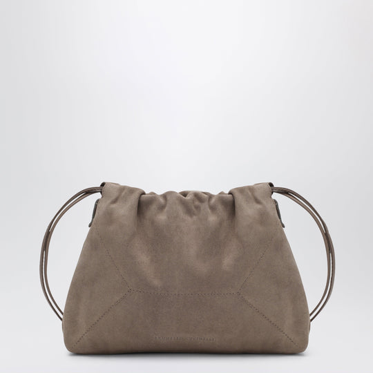 Bc Duo Pouch Brown Suede Bag With Monile Detail