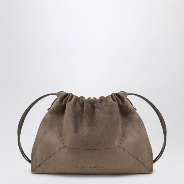 Grey Green Suede Bc Duo Pouch Bag With Monile