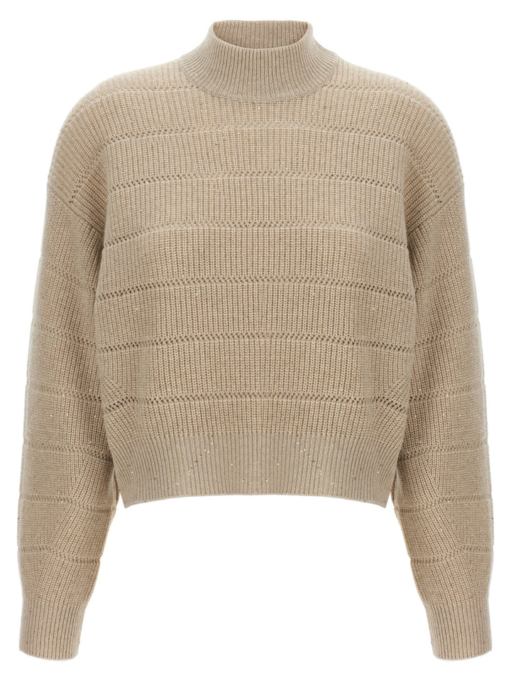 Brunello Cucinelli Rustic Dazzling Net Sweaters and Cardigans - Beige | d8b21ab0e1f4f784efc546d7cf141b304543d8da