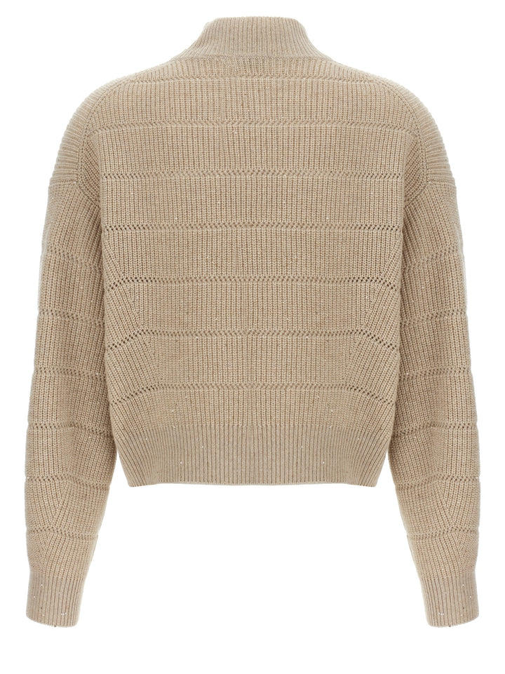 Brunello Cucinelli Rustic Dazzling Net Sweaters and Cardigans - Beige | 01b92200eebd225a439b9d2fc7b643fcaa8224ba