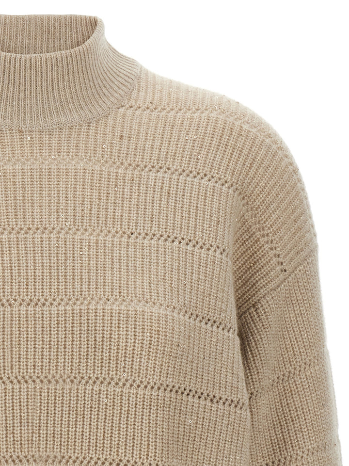 Brunello Cucinelli Rustic Dazzling Net Sweaters and Cardigans - Beige | 803c9064196d2f3f17ccc22636d503a2aa202a4b