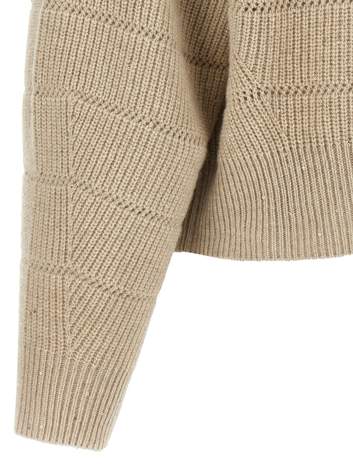 Brunello Cucinelli Rustic Dazzling Net Sweaters and Cardigans - Beige | c67b569b530a5647ed0e7a8e9249f0e4b098b7d5