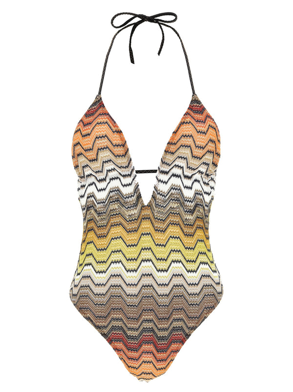 Greek Pattern One-Piece Swimsuit Beachwear Multicolor