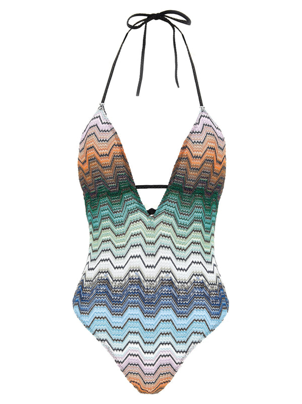 Greek Pattern One-Piece Swimsuit Beachwear Multicolor