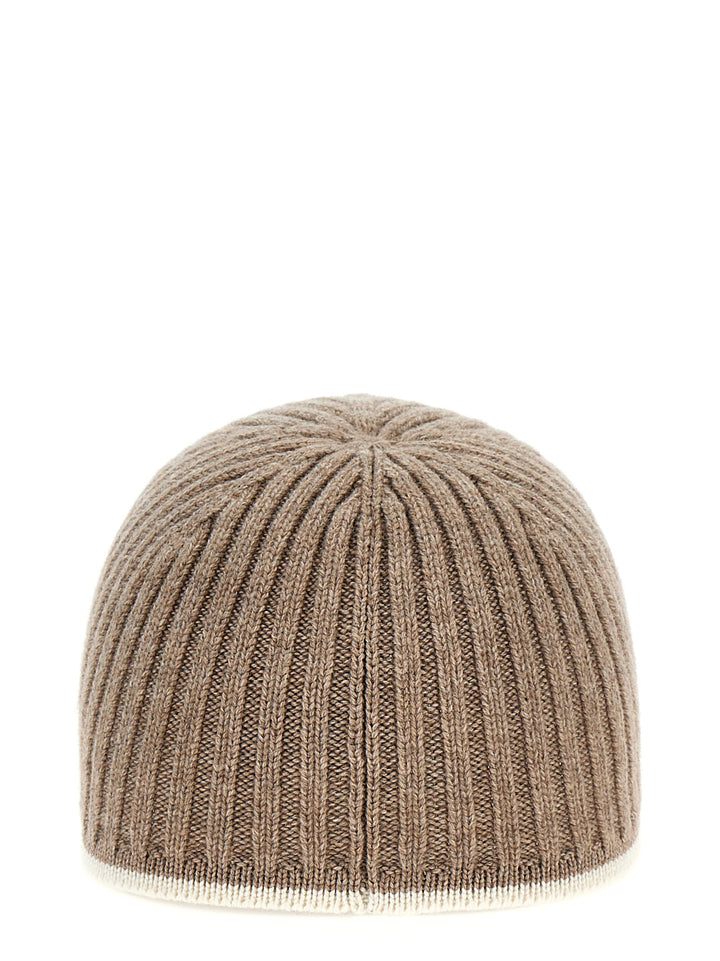 Ribbed Knit Cap Hats Beige