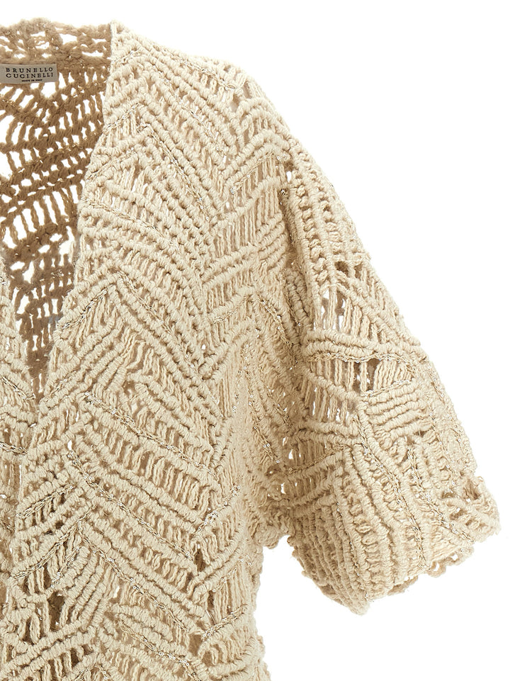 Brunello Cucinelli Opera Dazzling Macramé Sweaters and Cardigans - Beige | 86be7f887f4944ee86483dfb0b7c94f7faa6041b