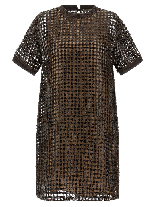 Sequin Mesh Dress Dresses Brown