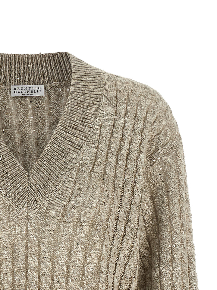 Brunello Cucinelli Micro Sequin Sweater Sweaters and Cardigans - Beige | dfbdc06db4c658c557a0ea7ed5831933c5af472f
