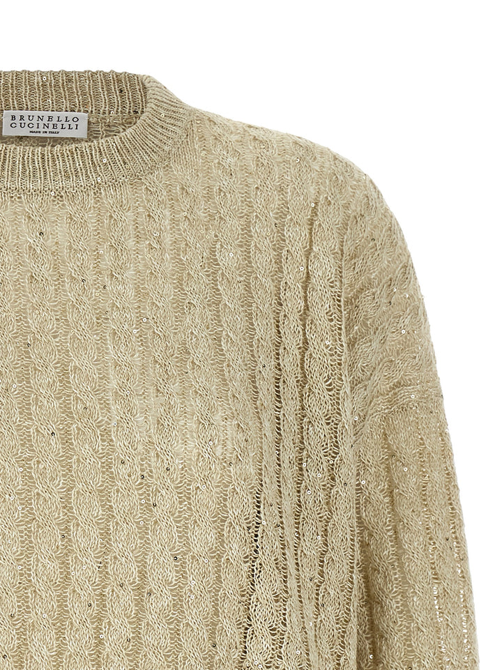 Brunello Cucinelli Dazzling Cable Sweaters and Cardigans - Beige | 040425a2851f05652e398f85da83d8ec7d978bc0