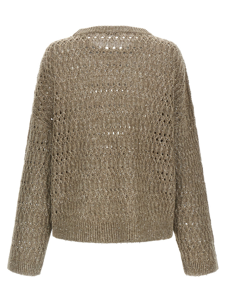Brunello Cucinelli Micro Sequin Sweater Sweaters and Cardigans - Beige | 08e421d15500e42017e1018ac6425f62ea0014fe