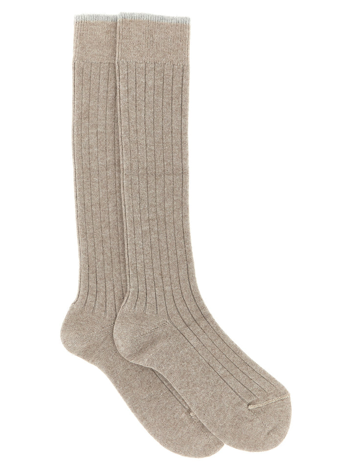 Brunello Cucinelli Ribbed Cashmere Socks - Beige | abad7e00e876bb01b0d4123da436e883ac29e4b4