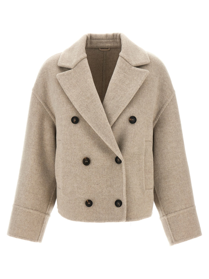 Double-Breasted Short Coat Coats, Trench Coats Beige