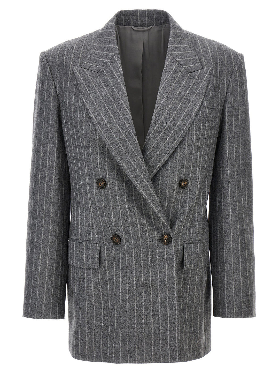 Pinstriped Double-Breasted Blazer Blazer And Suits Gray